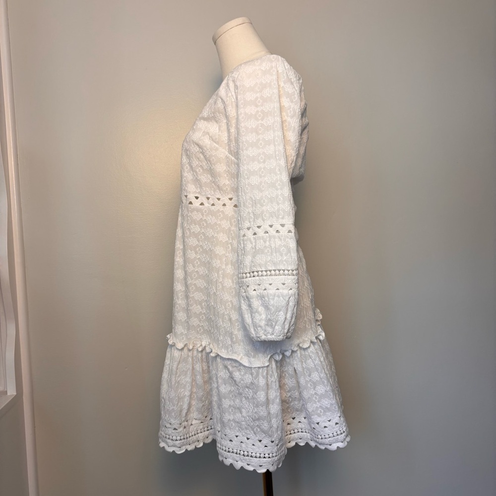 Veronica Beard Daeja V-Neck Eyelet Intricate Lace 3/4 Sleeves Mini Dress Size XS - Picture 6 of 14